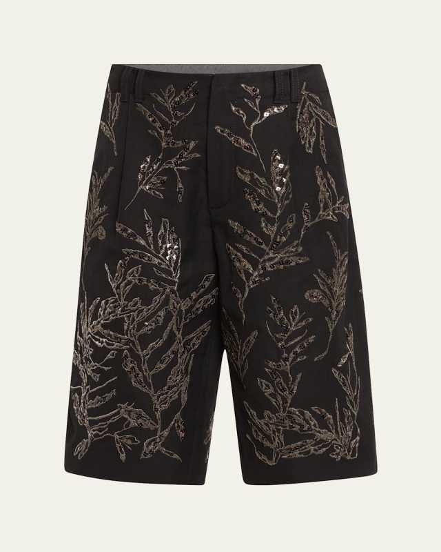 Structured Canvas Herbarium Sequined Shorts